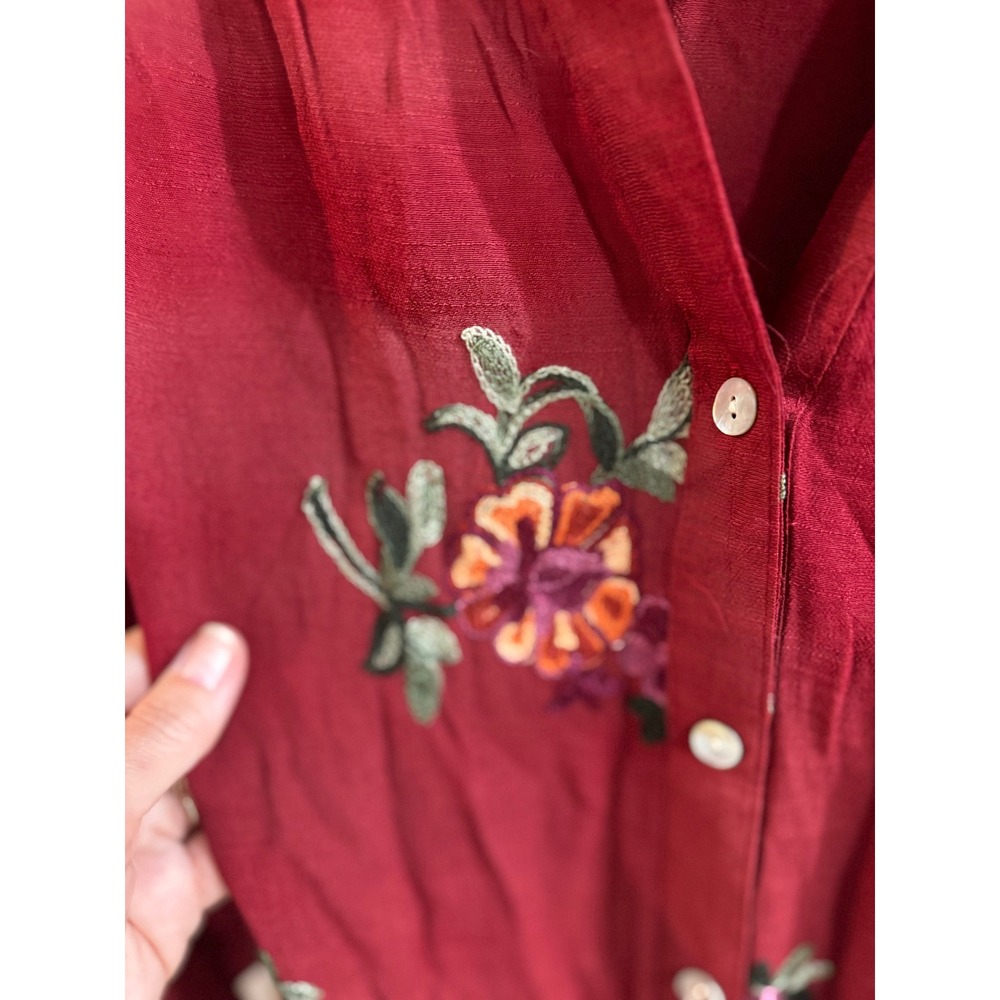 Fig and Flower Burgundy Floral Embroidered Tie Front Button Down Top 3X NWT - Picture 2 of 10
